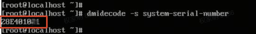 通过 dmidecode 命令查询服务器序列号的终端示例